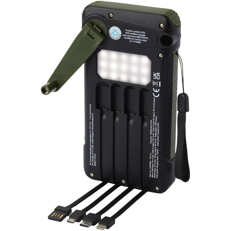 Soldy 10000mAh recyklovaná RCS plastová solárna dynamická powerbanka, zelená Army Soldy 10000mAh recyklovaná RCS plastová solárna dynamická powerbanka, zelená Army