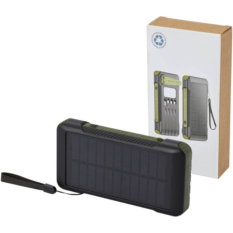 Soldy 10000mAh recyklovaná RCS plastová solárna dynamická powerbanka, zelená Army Soldy 10000mAh recyklovaná RCS plastová solárna dynamická powerbanka, zelená Army