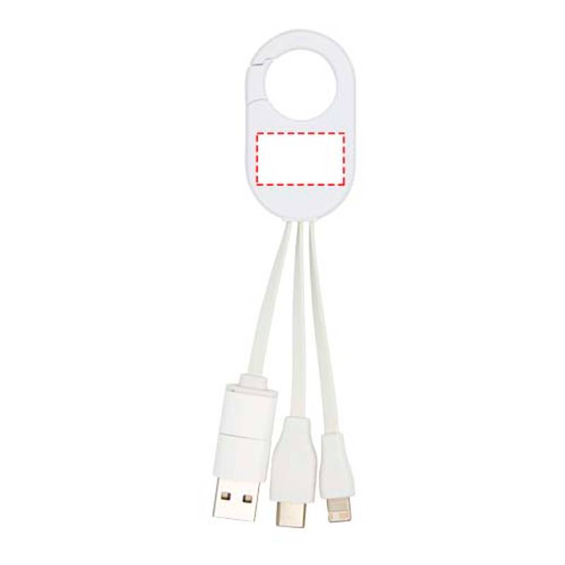 Nabíjací kábel 4 v 1 z recyklovaného plastu Troop, biela Nabíjací kábel 4 v 1 z recyklovaného plastu Troop, biela