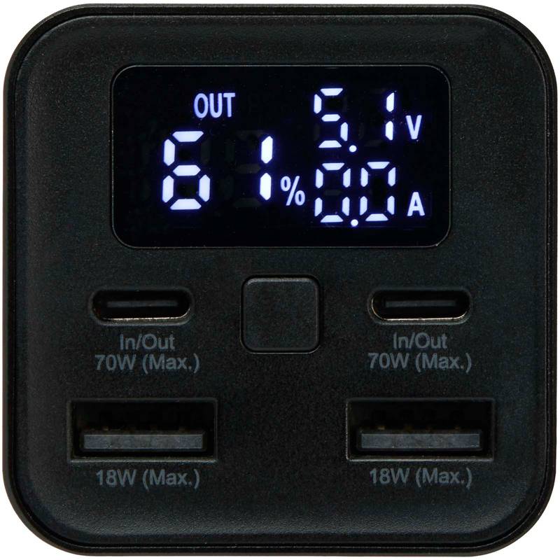 Acamar powerbanka na notebook z recyklovaného hliníka s kapacitou 20 000 mAh a výkonom 70 W, čierna Acamar powerbanka na notebook z recyklovaného hliníka s kapacitou 20 000 mAh a výkonom 70 W, čierna