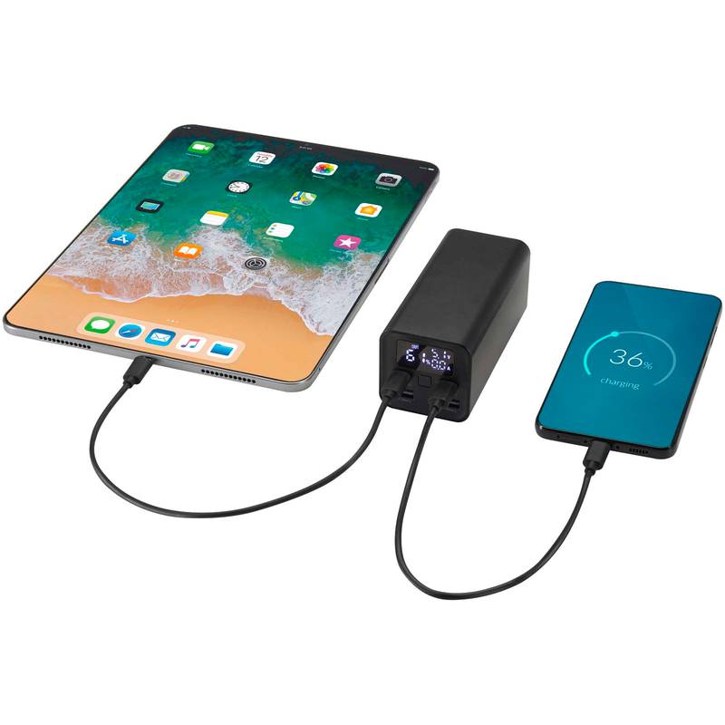 Acamar powerbanka na notebook z recyklovaného hliníka s kapacitou 20 000 mAh a výkonom 70 W, čierna Acamar powerbanka na notebook z recyklovaného hliníka s kapacitou 20 000 mAh a výkonom 70 W, čierna