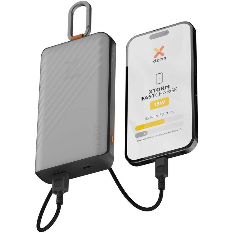 Xtorm XG2S101 Go2 solárna powerbanka 10 000 mAh 15 W so svetlom, sivá Charcoal Xtorm XG2S101 Go2 solárna powerbanka 10 000 mAh 15 W so svetlom, sivá Charcoal