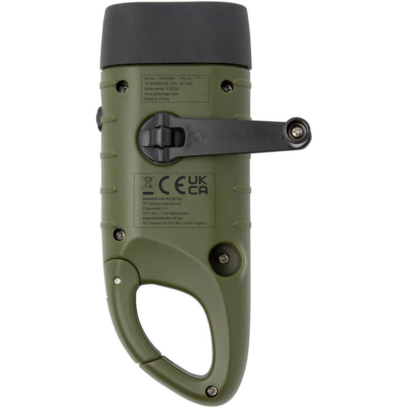 Helios svietidlo na solárne dynamo z recyklovaného plastu s karabínou, zelená Army Helios svietidlo na solárne dynamo z recyklovaného plastu s karabínou, zelená Army