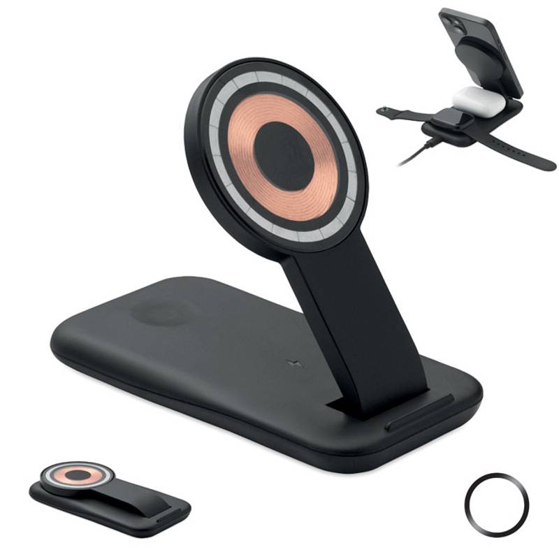 Bezdrôtová 15W nabíjačka 3v1, čierna Bezdrôtová 15W nabíjačka 3v1, čierna