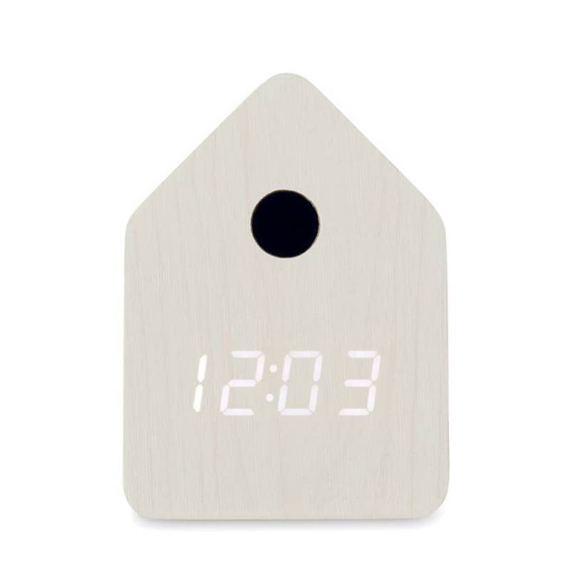 Budík ve stylu kukaček z MDF, bílá Budík ve stylu kukaček z MDF, bílá