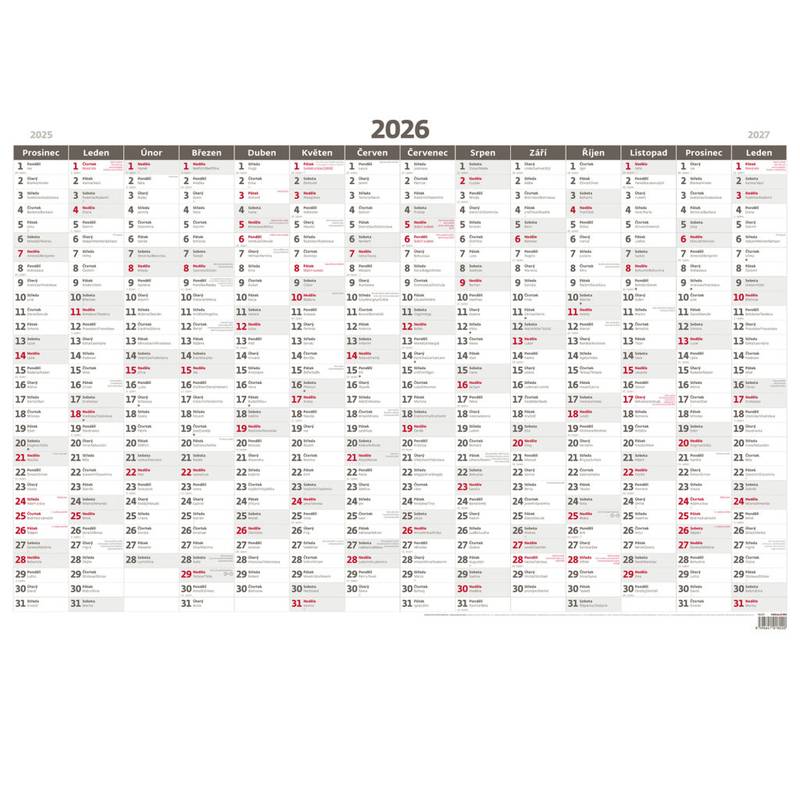 Plánovací roční mapa A1 bezobrázková, 2026 Plánovací roční mapa A1 bezobrázková, 2026