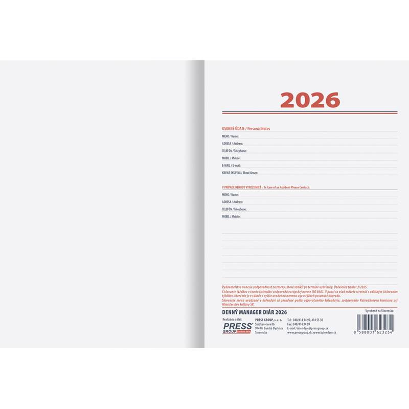 Denný diár Manager 2026 - modrý Denný diár Manager 2026 - modrý