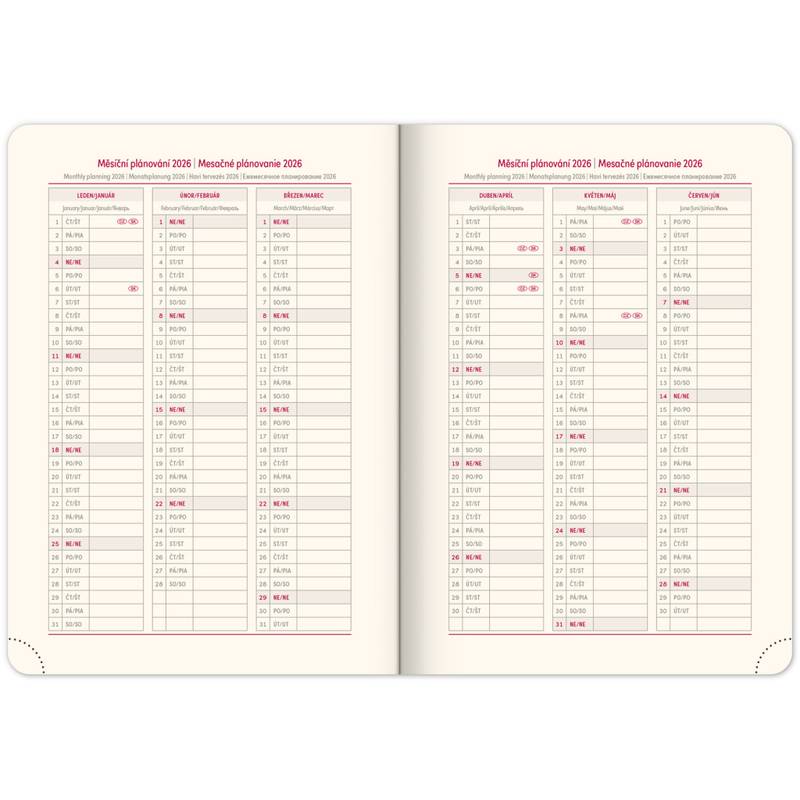 NOTIQUE Denný diár Twill 2026, bordó-zlatý, 15 x 21 cm NOTIQUE Denný diár Twill 2026, bordó-zlatý, 15 x 21 cm