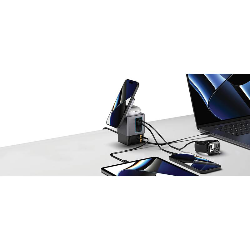 Urban Vitamin Sacramento 105W GaN stanica s nav. káblami, sivá - čierna Urban Vitamin Sacramento 105W GaN stanica s nav. káblami, sivá - čierna