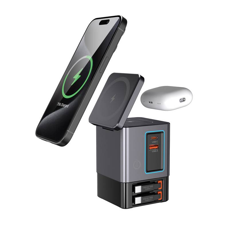 Urban Vitamin Sacramento 105W GaN stanica s nav. káblami, sivá - čierna Urban Vitamin Sacramento 105W GaN stanica s nav. káblami, sivá - čierna