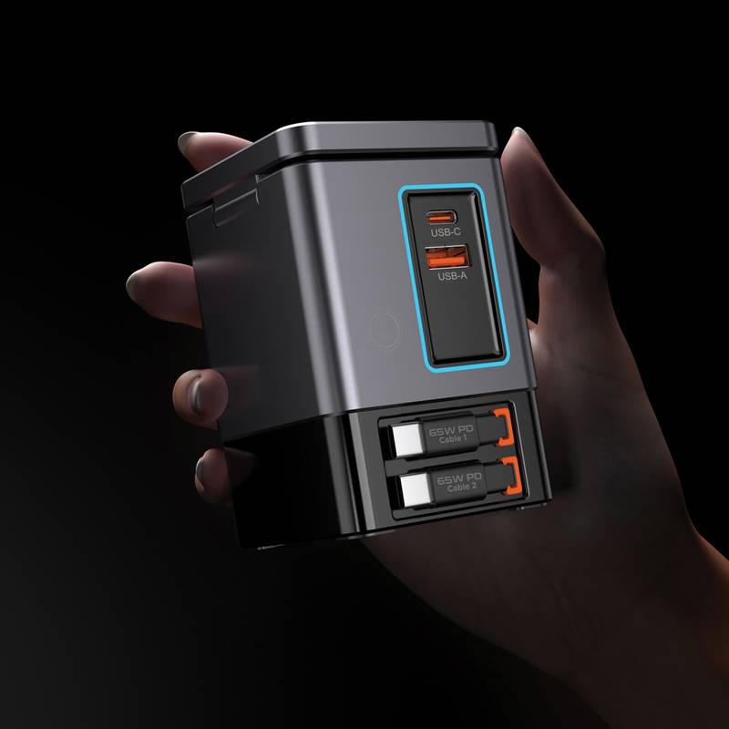 Urban Vitamin Sacramento 105W GaN stanica s nav. káblami, sivá - čierna Urban Vitamin Sacramento 105W GaN stanica s nav. káblami, sivá - čierna