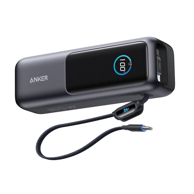 Anker powerbanka 25 000 mAh 165 W se zabud. zasouvacím kabelem, šedá - černá Anker powerbanka 25 000 mAh 165 W se zabud. zasouvacím kabelem, šedá - černá
