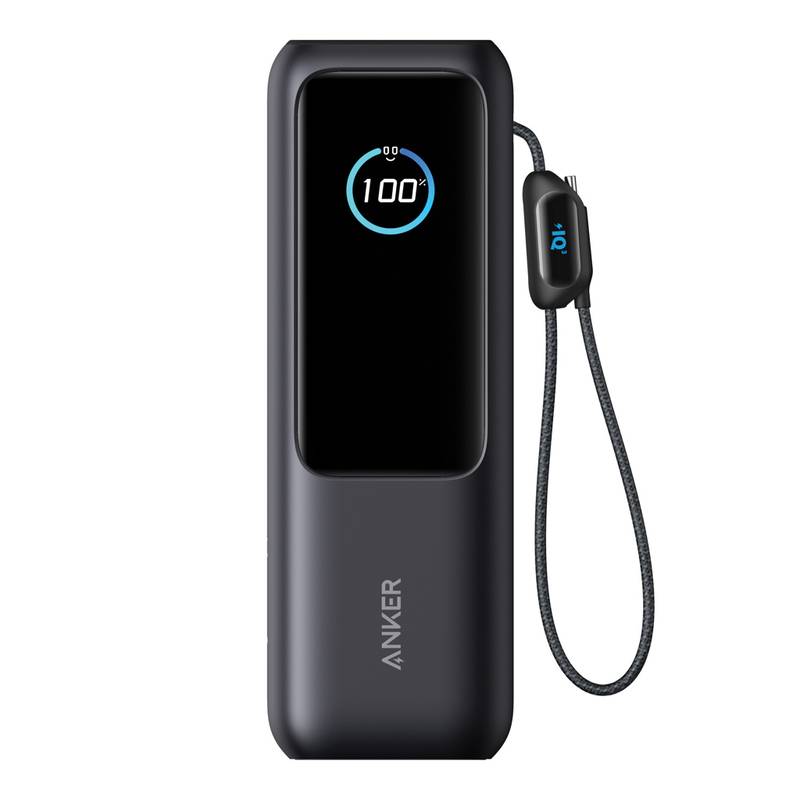 Anker powerbanka 25 000 mAh 165 W se zabud. zasouvacím kabelem, šedá - černá Anker powerbanka 25 000 mAh 165 W se zabud. zasouvacím kabelem, šedá - černá