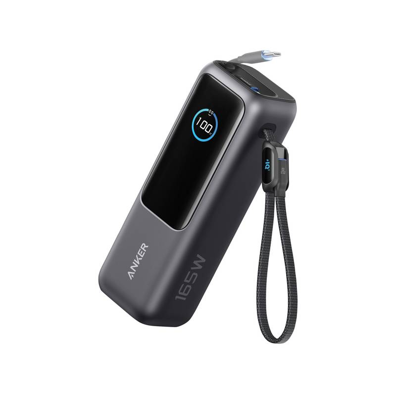Anker powerbanka 25 000 mAh 165 W se zabud. zasouvacím kabelem, šedá - černá Anker powerbanka 25 000 mAh 165 W se zabud. zasouvacím kabelem, šedá - černá