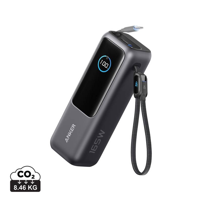 Anker powerbanka 25 000 mAh 165 W se zabud. zasouvacím kabelem, šedá - černá Anker powerbanka 25 000 mAh 165 W se zabud. zasouvacím kabelem, šedá - černá