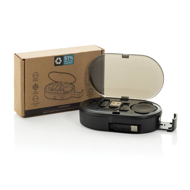 Chargevix RCS multifunkční nabíjecí sada 60 W z rec. plastu, černá Chargevix RCS multifunkční nabíjecí sada 60 W z rec. plastu, černá