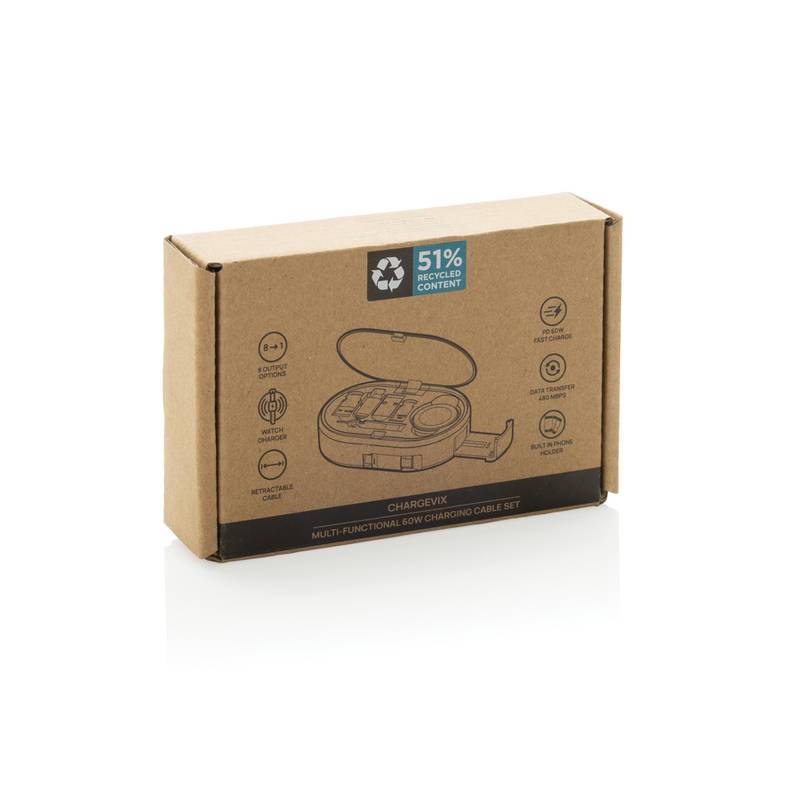 Chargevix RCS multifunkční nabíjecí sada 60 W z rec. plastu, černá Chargevix RCS multifunkční nabíjecí sada 60 W z rec. plastu, černá