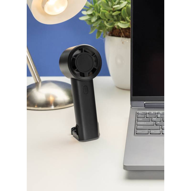 Twist RCS přenosný nabíjecí ventilátor z rec. plastu, černá Twist RCS přenosný nabíjecí ventilátor z rec. plastu, černá