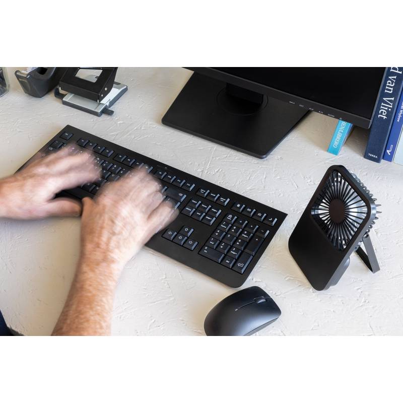 Aervina RCS nabíjecí stolní ventilátor z rec. plastu, černá Aervina RCS nabíjecí stolní ventilátor z rec. plastu, černá