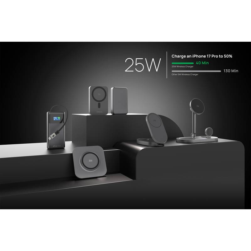 Quantum ultra-rýchla 3-v-1 skladacia bezdrôt. nabíjačka 25W, sivá - čierna Quantum ultra-rýchla 3-v-1 skladacia bezdrôt. nabíjačka 25W, sivá - čierna