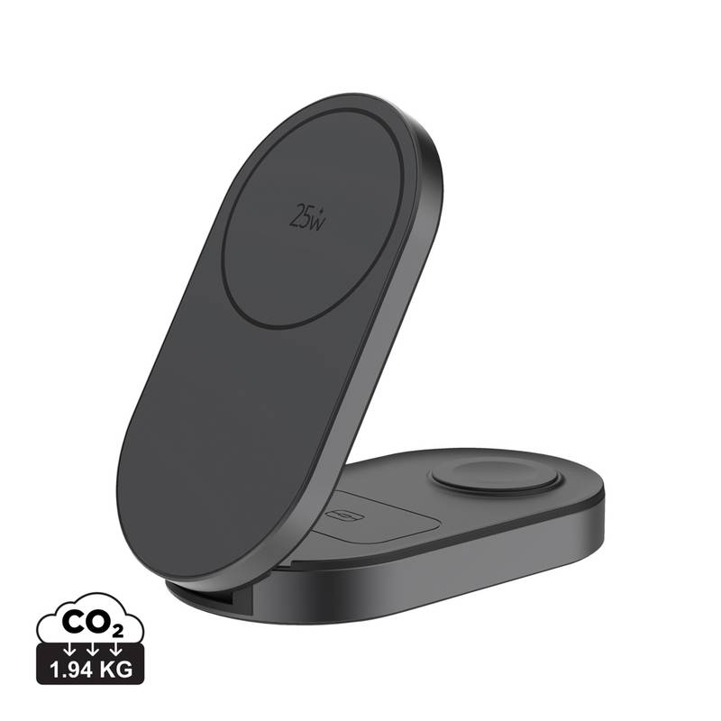Quantum ultra-rýchla 3-v-1 skladacia bezdrôt. nabíjačka 25W, sivá - čierna Quantum ultra-rýchla 3-v-1 skladacia bezdrôt. nabíjačka 25W, sivá - čierna