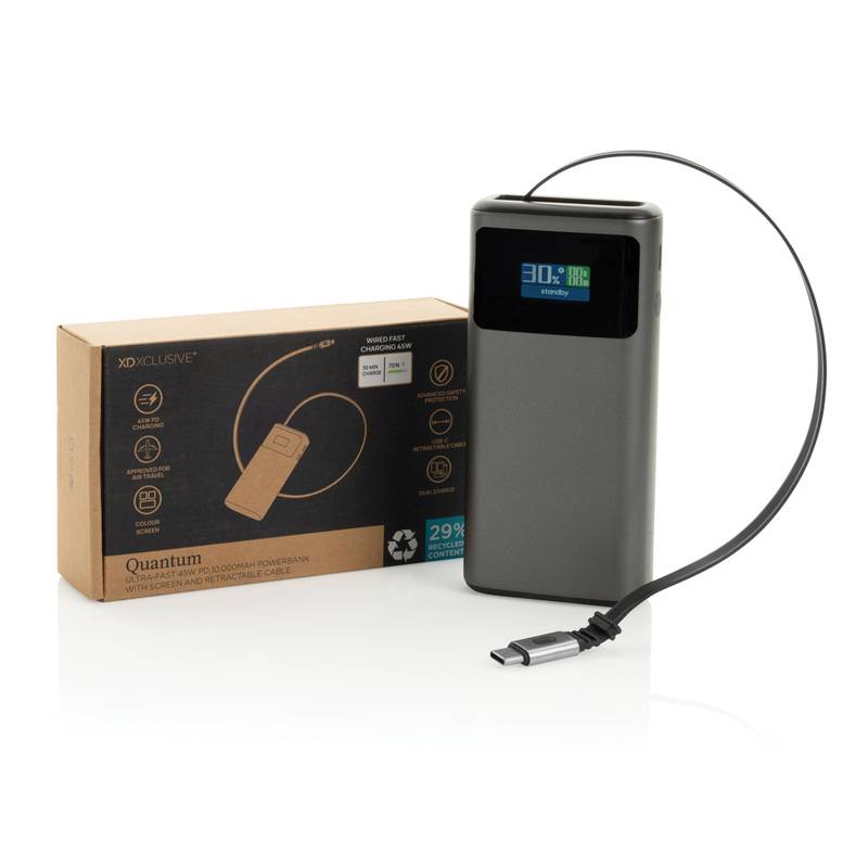 Quantum RCS ultra-rýchla PD 45W 10 000 mAh powerb. s displ., sivá - čierna Quantum RCS ultra-rýchla PD 45W 10 000 mAh powerb. s displ., sivá - čierna