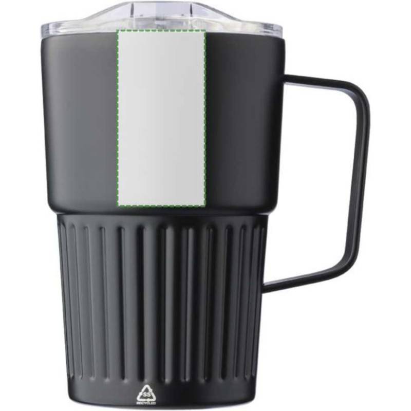 Cestovný hrnček z recyklovaného nerezu s dvojitou stenou (450 ml) Calo, čierna Cestovný hrnček z recyklovaného nerezu s dvojitou stenou (450 ml) Calo, čierna