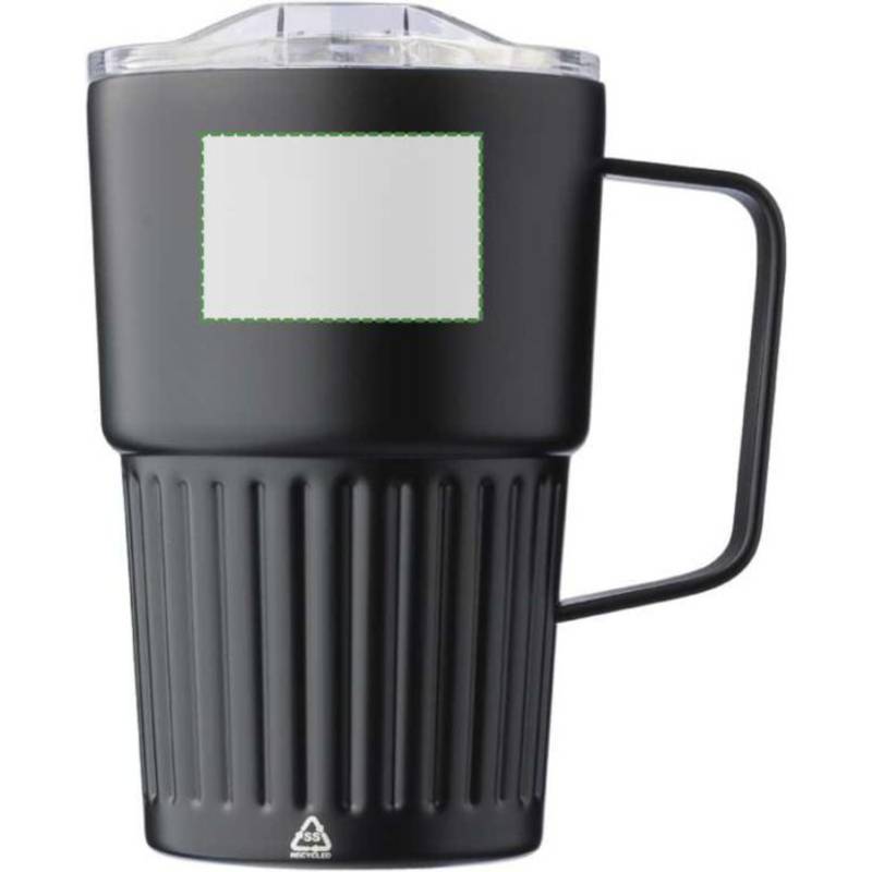 Cestovný hrnček z recyklovaného nerezu s dvojitou stenou (450 ml) Calo, čierna Cestovný hrnček z recyklovaného nerezu s dvojitou stenou (450 ml) Calo, čierna