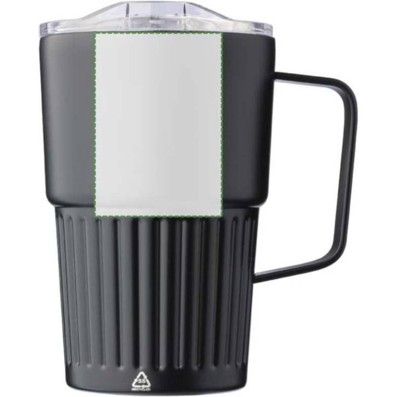 Cestovný hrnček z recyklovaného nerezu s dvojitou stenou (450 ml) Calo, čierna Cestovný hrnček z recyklovaného nerezu s dvojitou stenou (450 ml) Calo, čierna