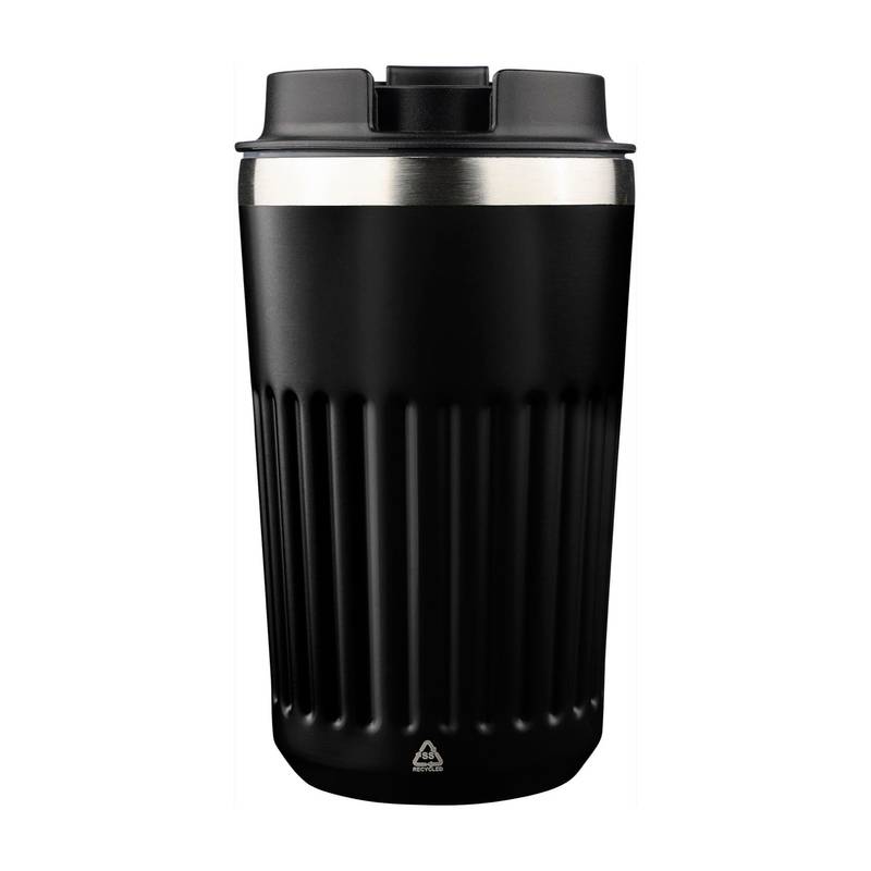 Cestovný hrnček z recyklovaného nerezu (400 ml) Chiara, čierna Cestovný hrnček z recyklovaného nerezu (400 ml) Chiara, čierna