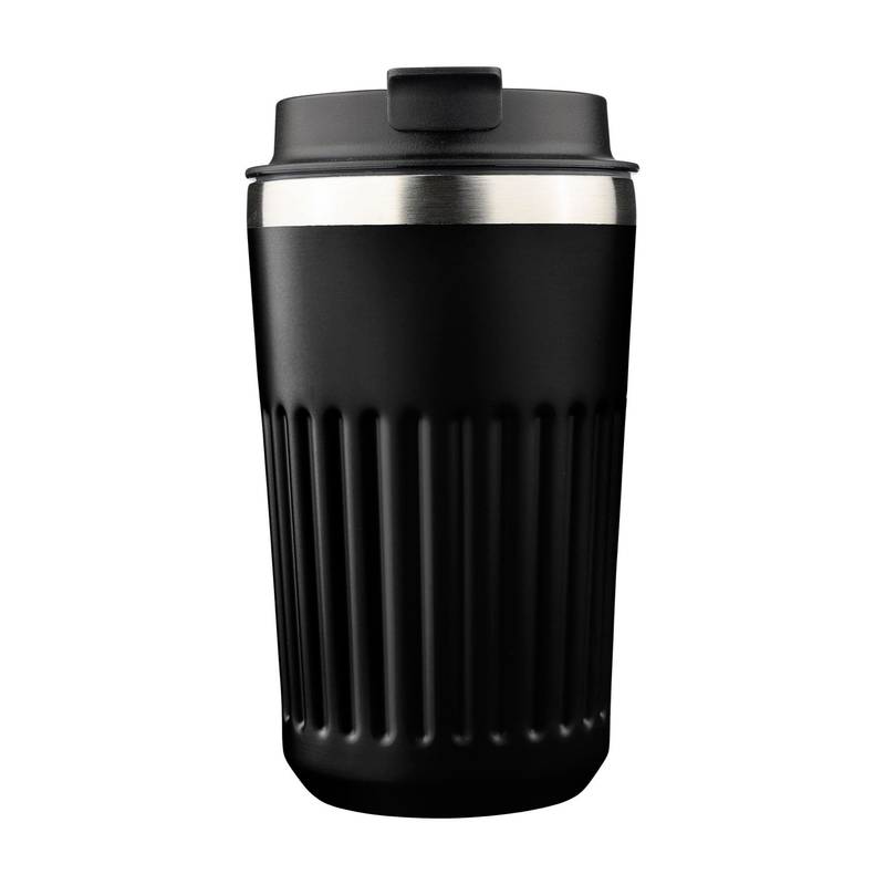 Cestovný hrnček z recyklovaného nerezu (400 ml) Chiara, čierna Cestovný hrnček z recyklovaného nerezu (400 ml) Chiara, čierna