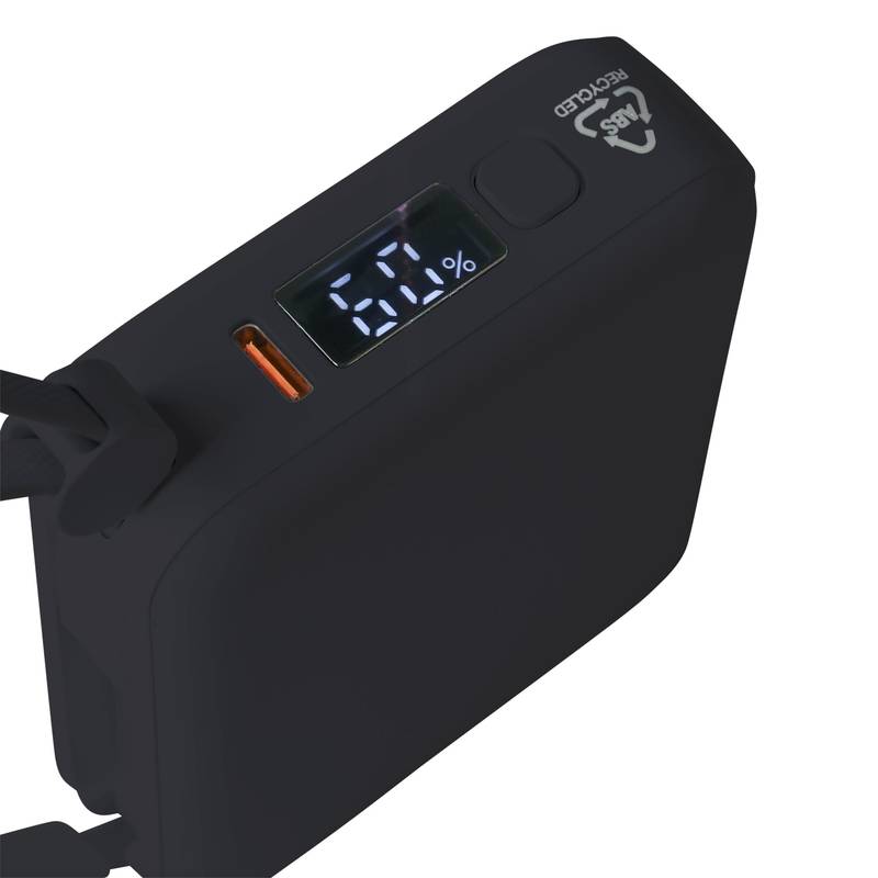 Powerbanka Jona z rABS plastu, čierna Powerbanka Jona z rABS plastu, čierna