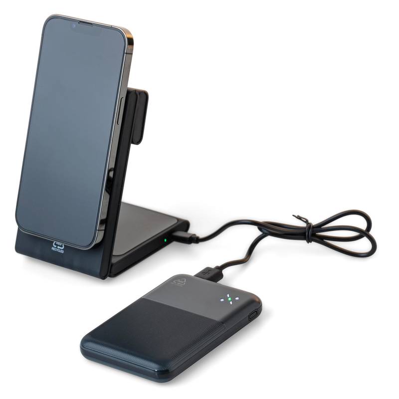 Bezdrôtová nabíjačka a powerbanka Miren, čierna Bezdrôtová nabíjačka a powerbanka Miren, čierna