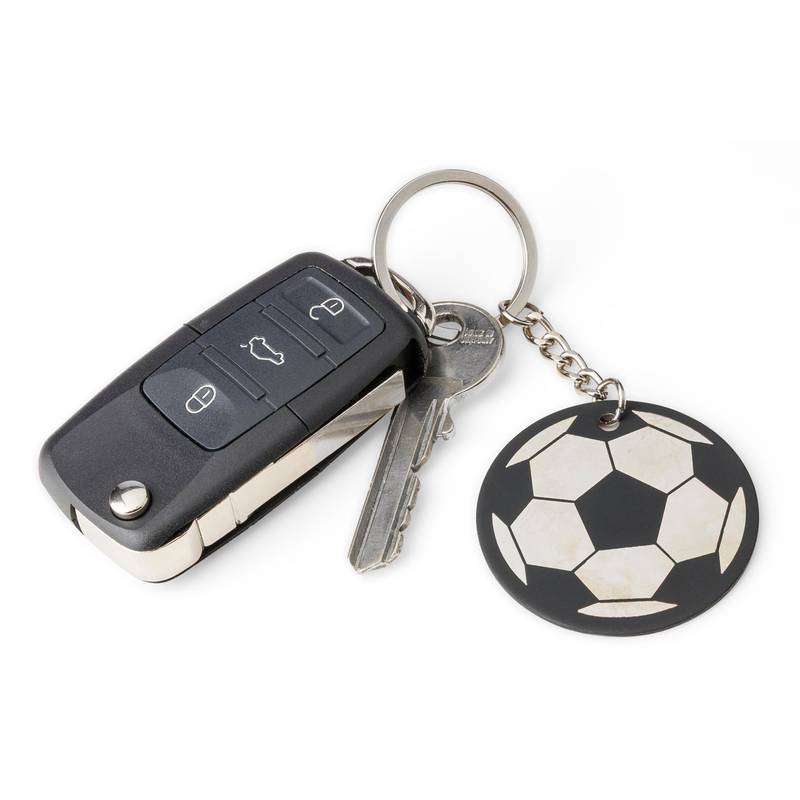 Kľúčenka s futbalovou loptou z recyklovaného nerezu Ciro, čierna Kľúčenka s futbalovou loptou z recyklovaného nerezu Ciro, čierna