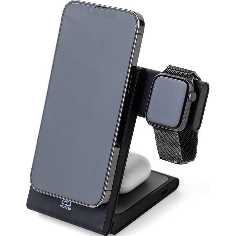 Bezdrôtová magnetická nabíjačka 3 v 1 z rABS Valerio, čierna Bezdrôtová magnetická nabíjačka 3 v 1 z rABS Valerio, čierna