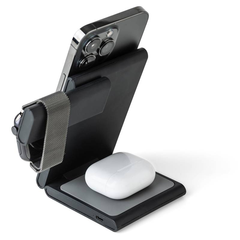 Bezdrôtová magnetická nabíjačka 3 v 1 z rABS Valerio, čierna Bezdrôtová magnetická nabíjačka 3 v 1 z rABS Valerio, čierna