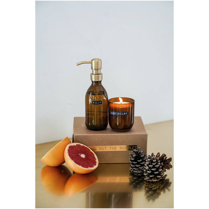 Wellmark Discovery dávkovač mydla 200ml a 150g sviečok - s vôňou bambusu, žltá Amber Wellmark Discovery dávkovač mydla 200ml a 150g sviečok - s vôňou bambusu, žltá Amber