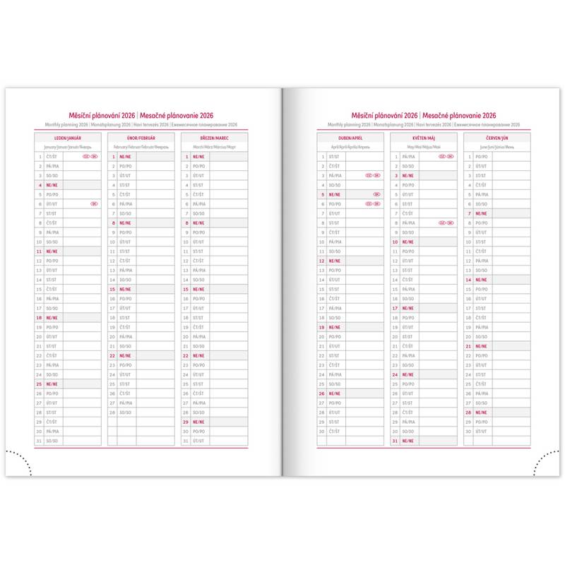 NOTIQUE Denní diář Aprint 2026, červený, 15 x 21 cm NOTIQUE Denní diář Aprint 2026, červený, 15 x 21 cm