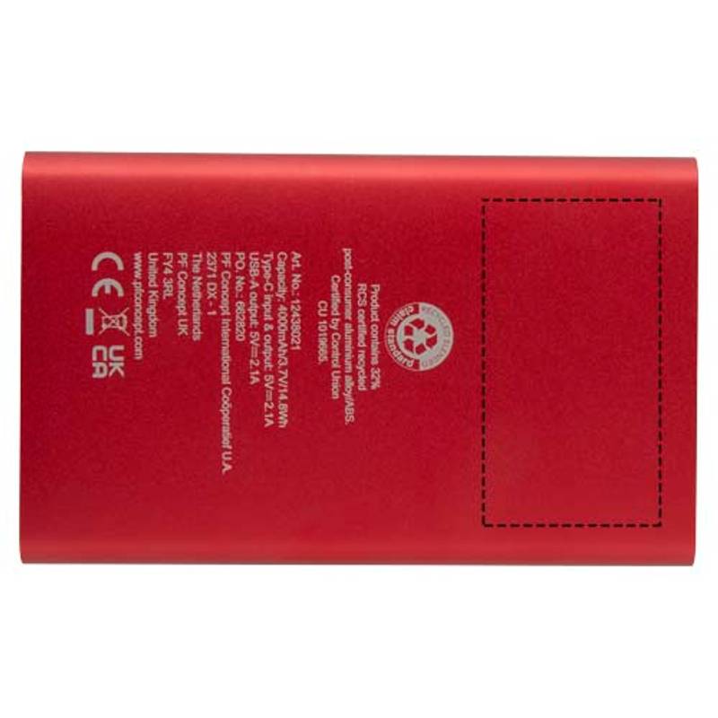 Pep 4000mAh powerbanka typu C z recykl. hliníka, sivá Titan Pep 4000mAh powerbanka typu C z recykl. hliníka, sivá Titan