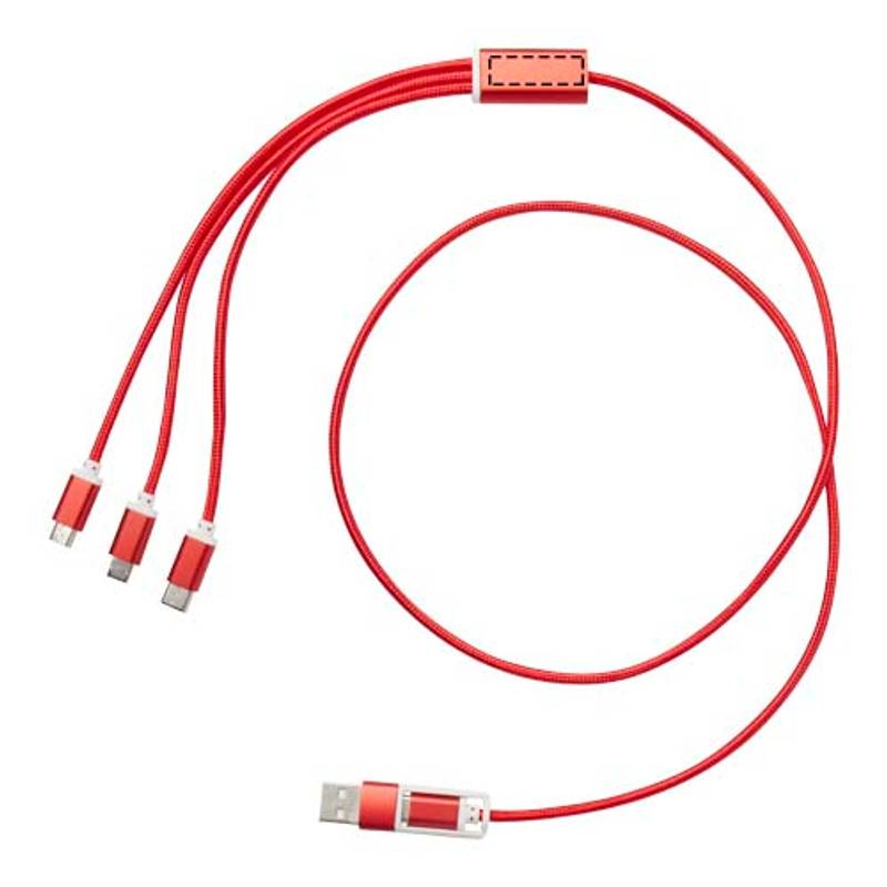 Versatile nabíjací kábel 5v1 z recykl. hliníka, červená Versatile nabíjací kábel 5v1 z recykl. hliníka, červená