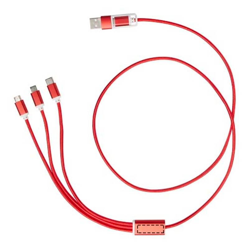 Versatile nabíjací kábel 5v1 z recykl. hliníka, červená Versatile nabíjací kábel 5v1 z recykl. hliníka, červená