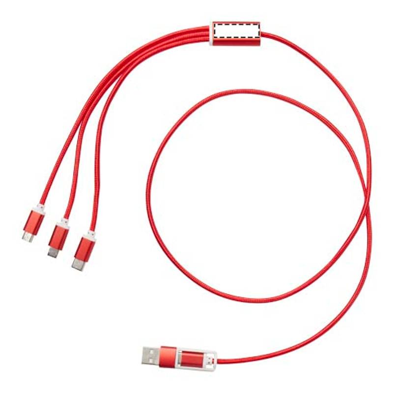 Versatile nabíjací kábel 5v1 z recykl. hliníka, červená Versatile nabíjací kábel 5v1 z recykl. hliníka, červená