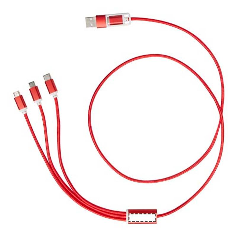 Versatile nabíjací kábel 5v1 z recykl. hliníka, červená Versatile nabíjací kábel 5v1 z recykl. hliníka, červená