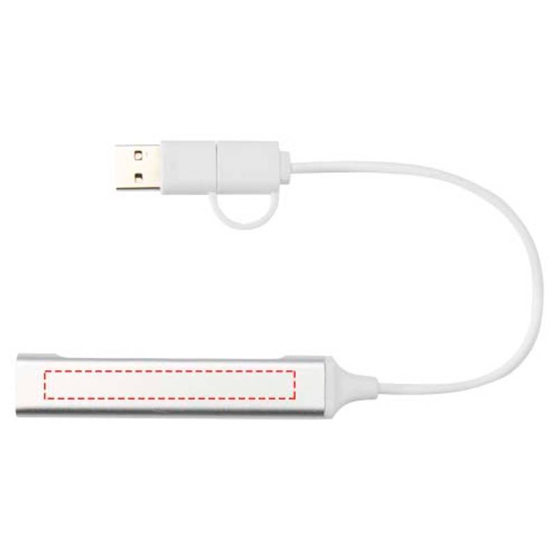 Alkaid 4portový USB-A a Type-C hub z recykl. hliníku s duálním vstupem, šedá Silver Alkaid 4portový USB-A a Type-C hub z recykl. hliníku s duálním vstupem, šedá Silver