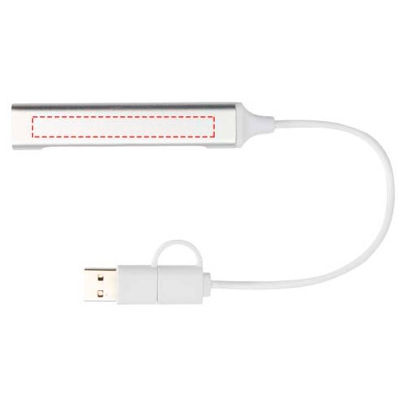 Alkaid 4portový USB-A a Type-C hub z recykl. hliníku s duálním vstupem, šedá Silver Alkaid 4portový USB-A a Type-C hub z recykl. hliníku s duálním vstupem, šedá Silver