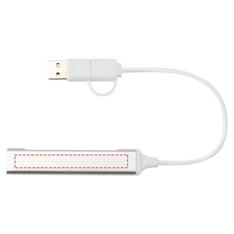 Alkaid 4portový USB-A a Type-C hub z recykl. hliníku s duálním vstupem, šedá Silver Alkaid 4portový USB-A a Type-C hub z recykl. hliníku s duálním vstupem, šedá Silver