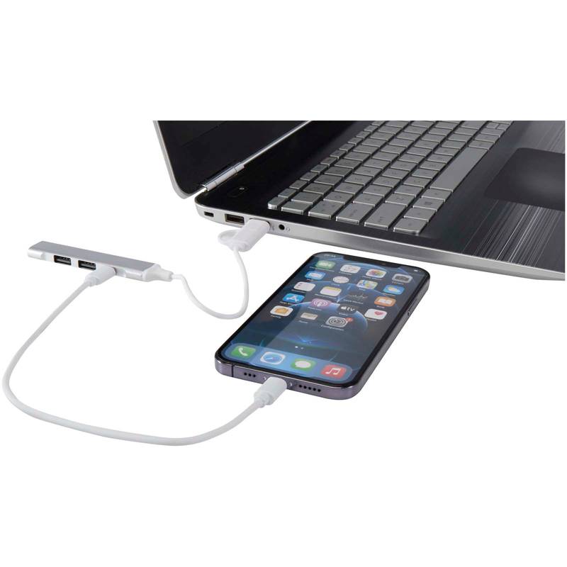 Alkaid 4portový USB-A a Type-C hub z recykl. hliníku s duálním vstupem, šedá Silver Alkaid 4portový USB-A a Type-C hub z recykl. hliníku s duálním vstupem, šedá Silver