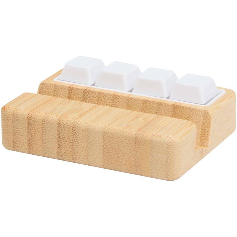 Algol stojan na telefón a antistresová hračka z recykl. plastu s bambusovými detailmi, hnedá Algol stojan na telefón a antistresová hračka z recykl. plastu s bambusovými detailmi, hnedá