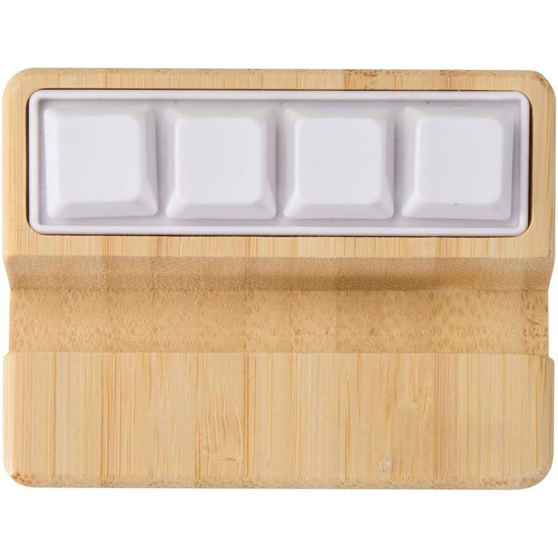 Algol stojan na telefón a antistresová hračka z recykl. plastu s bambusovými detailmi, hnedá Algol stojan na telefón a antistresová hračka z recykl. plastu s bambusovými detailmi, hnedá