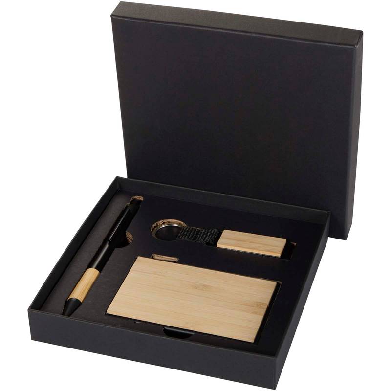Minka dárková sada kuličkového pera, klíčenky a RFID pouzdra na karty, hnědá Natural - černá Minka dárková sada kuličkového pera, klíčenky a RFID pouzdra na karty, hnědá Natural - černá